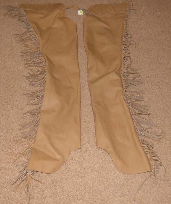 Chaps Western Perri's En Cuir Véritable Daim Bronzé - Taille M, Vintage, Neuf
